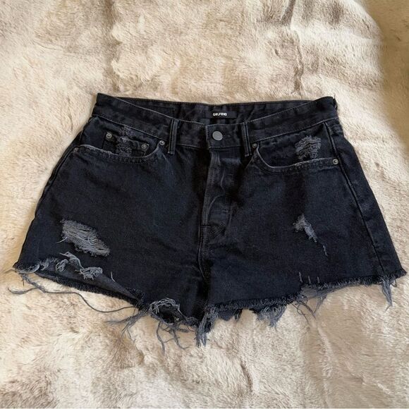 GRLFRND black denim 100% cotton distressed shorts - Picture 1 of 9